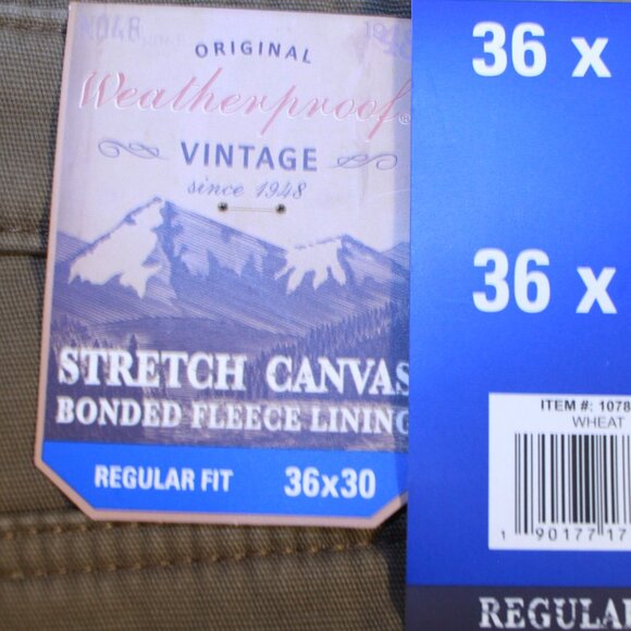Weatherproof Vintage Reg Fit 36 x 30 Wheat Fleece Lined Stretch Canvas Pants - Picture 4 of 13